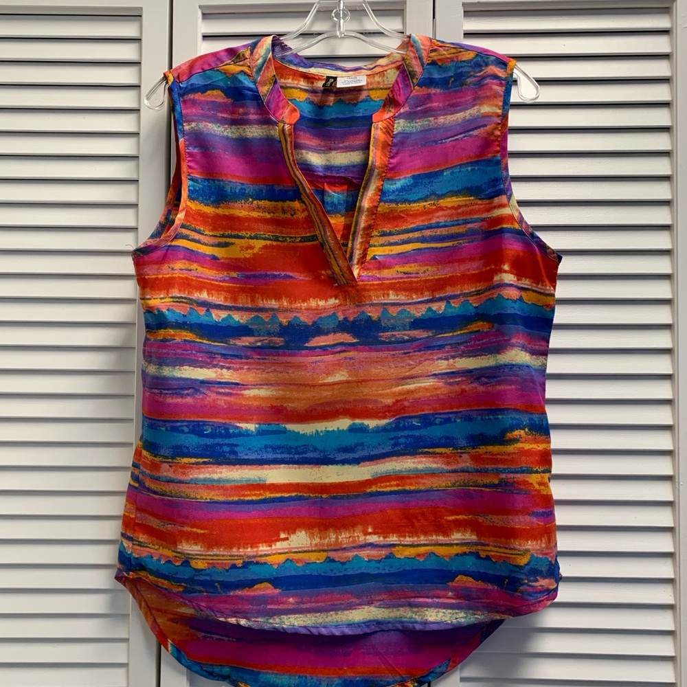 Orange and Purple Sleeveless Blouse